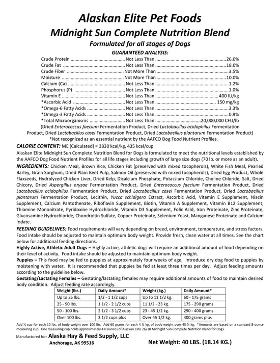 Midnight Sun Complete Nutrition Blend (26/18) Midnight Sun Complete Nutrition Blend (26/18)