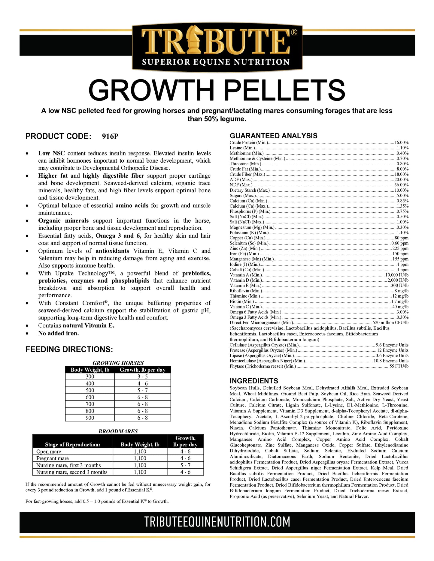 Tribute Growth Pellet 16%