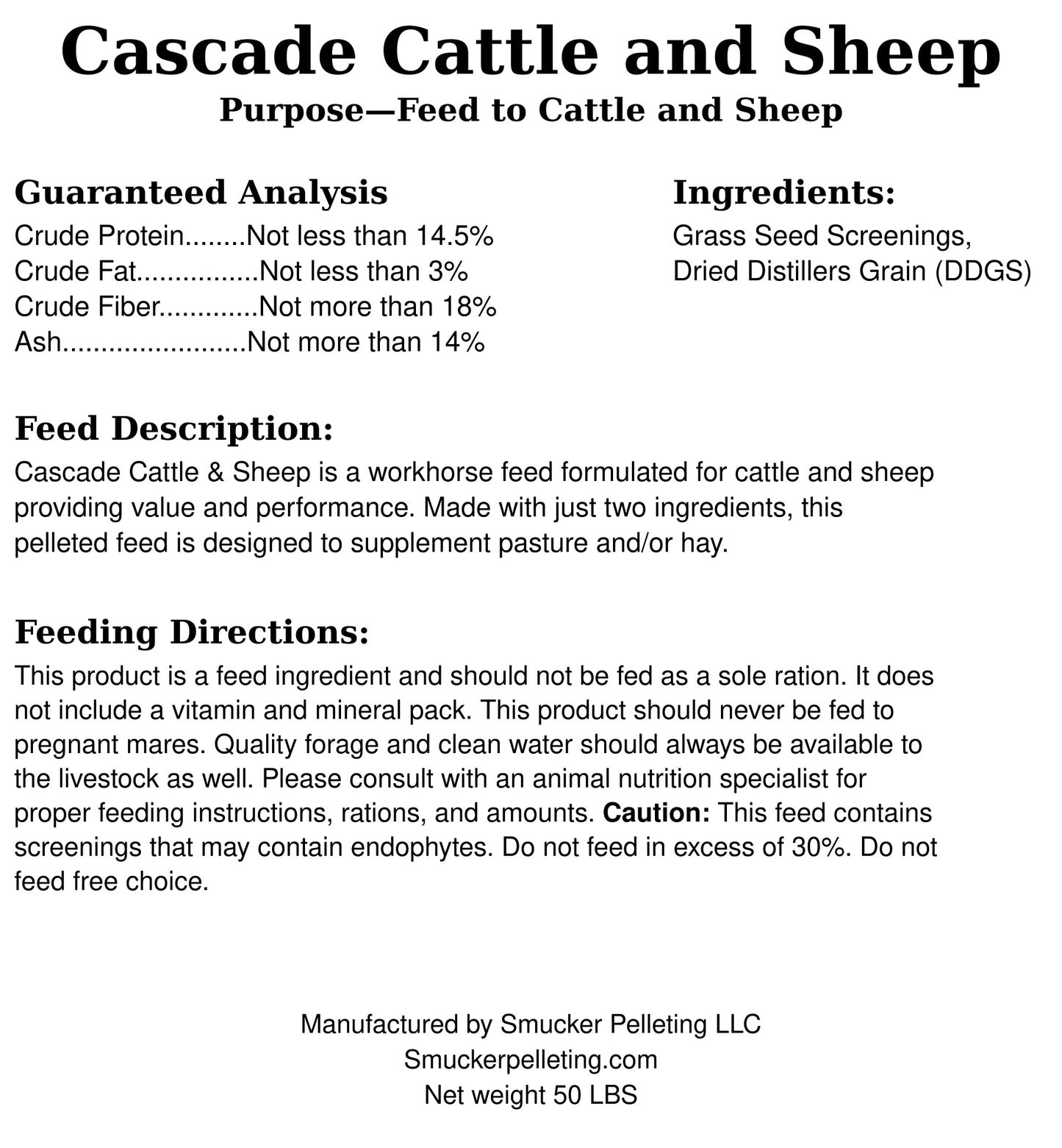 Cascade 14.5% Cattle and Sheep pellets #50